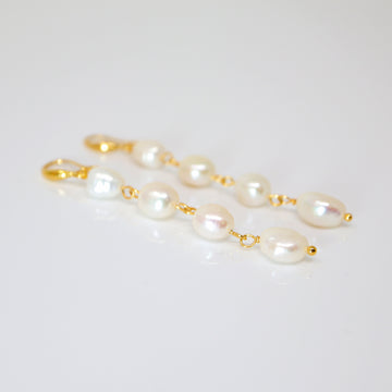 4 Freshwater Cultured pearl Bezel Hook Earrings, Long Bridal Jewelry, Gold Pearl Bridal Earrings, Statement Earrings.